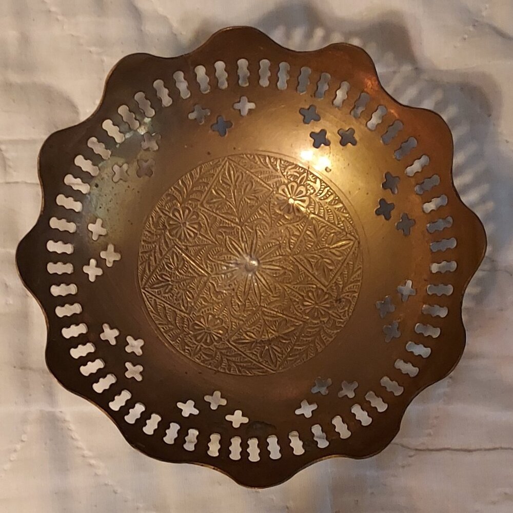 Vintage Etched Brass Bowl